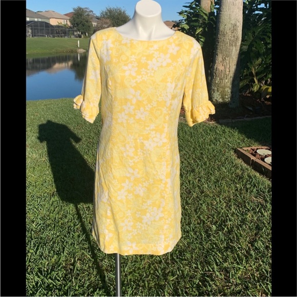 Lilly Pulitzer Linen Yellow Floral Ruffle Dress 6 - Picture 13 of 13